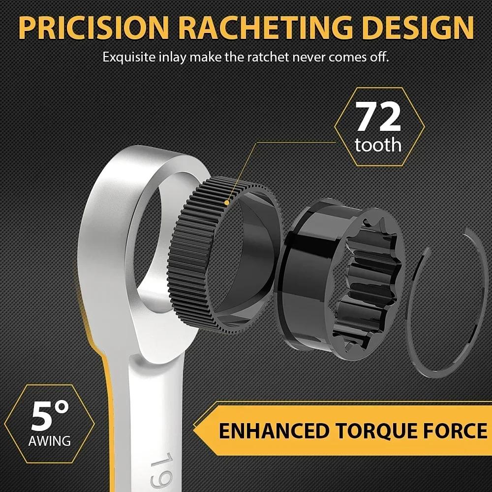 1PCS Ratchet Wrench Flexible Head Combination Torque Dual-use Car Hand Repair Tools Multitool Keys Chrome Vanadium Steel Spanner