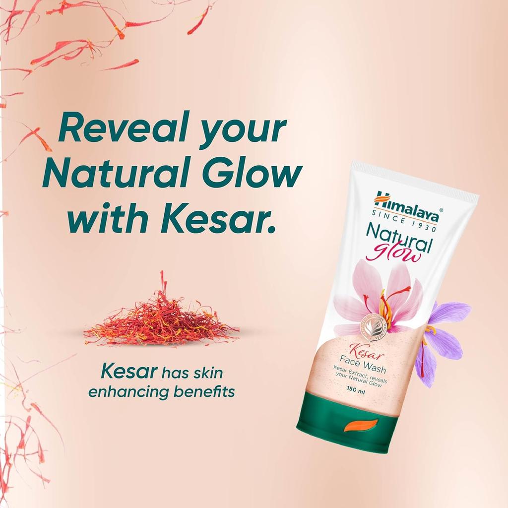 Himalaya Natural Glow Kesar Gesichtsreinigungspackung mit 2 Stück 150 ml Erfrischender Hautglanz mit Kaschmir-Safran und Minze