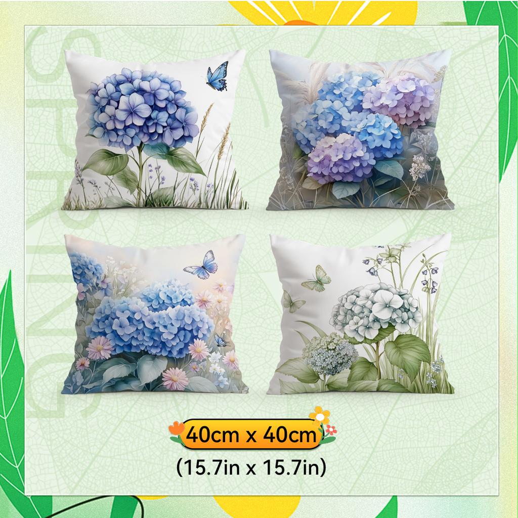 Hortensien Kissenbezug Bedrucktes Polyester 40/45/50cm Dekokissenbezug Dekorative Sofakissenbezug Heimdekoration