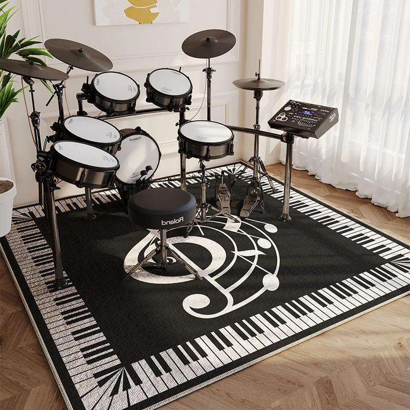 Moderner Wohnzimmerteppich Heimdekoration Mode Luxus Trommel Abstraktes Musiksymbol Schwarz Weiß Kariert Große Fläche Schlafzimmer Dekor Teppiche