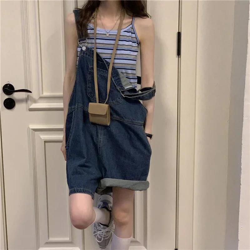 Women Jumpsuit Summer Casual Sleeveless Female Pocket Suspenders Short Denim Pants Playsuits Overalls