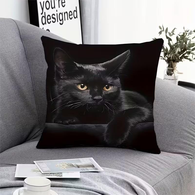 Vibrant Bohemian Style Short Plush Pillow Cover 45x45cm Charming Kitten Living Room Bedroom Decor (Pillow Insert Not Included)
