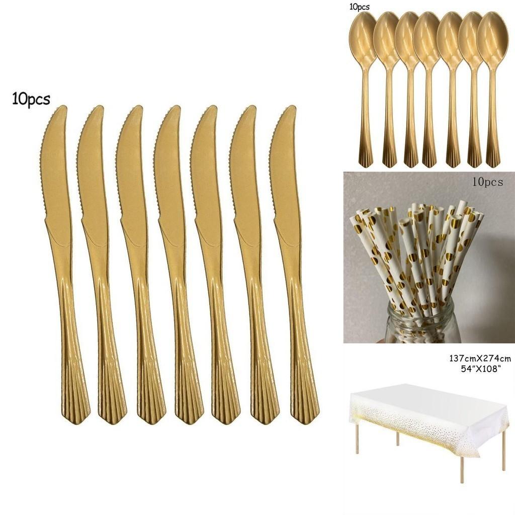 Cheerful Gold Polka Dot Stamping Happy Birthday Party Decor Supplies Disposable Tableware Collection