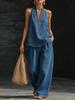 Women's Sleeveless V Neck Wide Leg Jumpsuit Loose Casual One Piece Summer Outfit