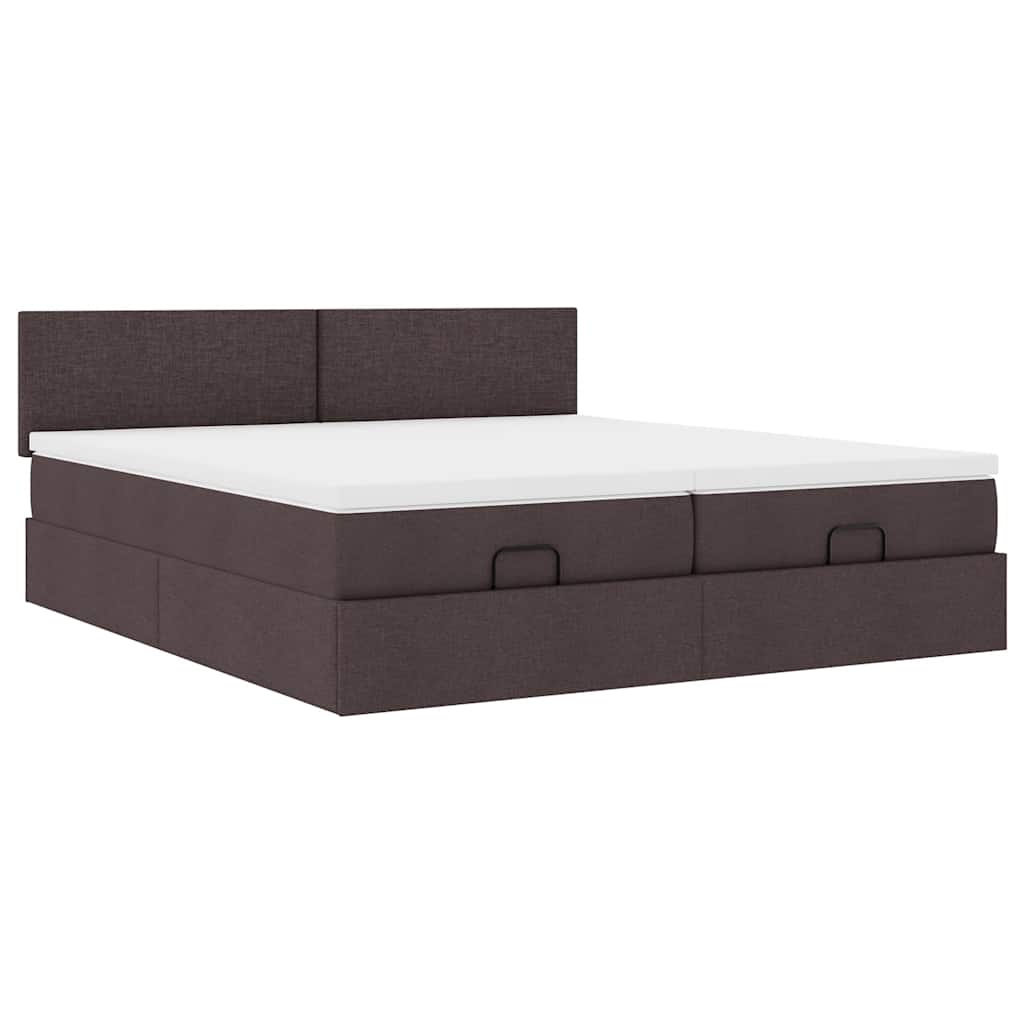 Ottoman Bed with Mattresses & LEDs Dark Brown 180x200 Cm Fabric
