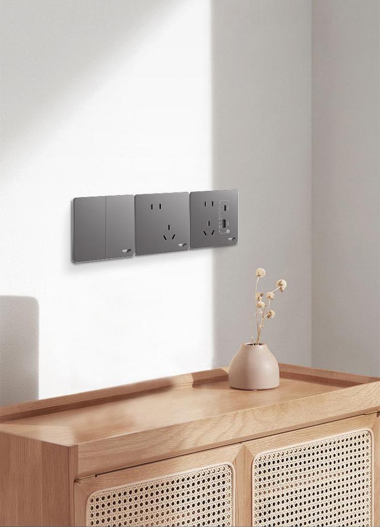 DELIXI 16A Wall Switch Socket for Air Conditioner & Computer, Household Panel, 86 Type, Starry Sky Gray.