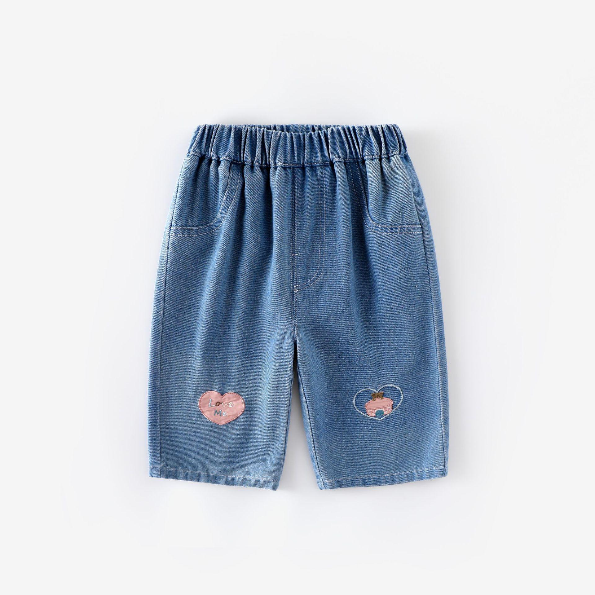 

Новые осенние джинсы из денима для девочек в корейском стиле с аппликационной вышивкой 80 cm