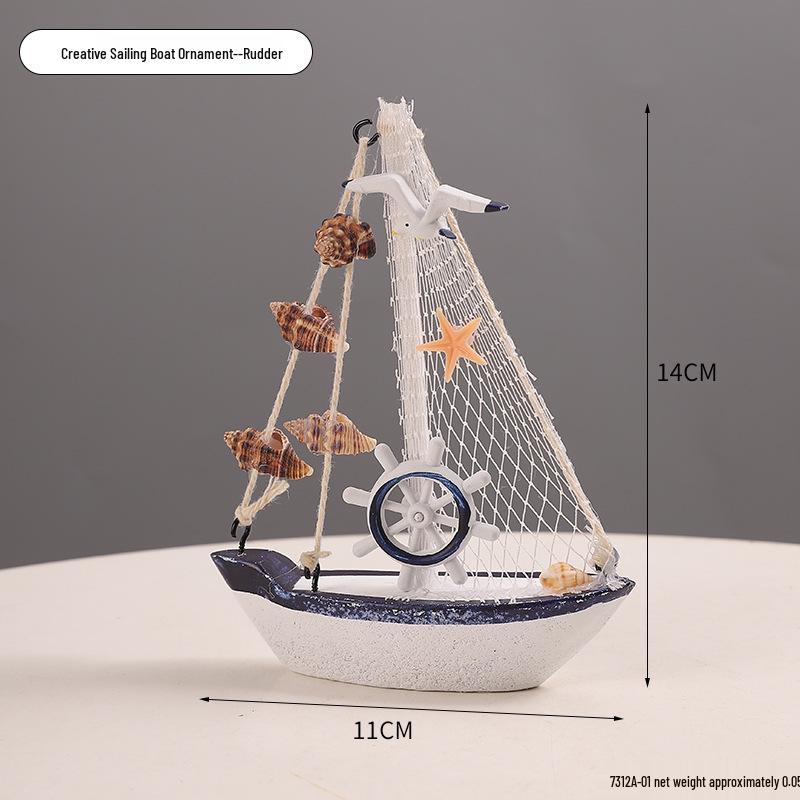 

Mediterranean Wooden Sailboat Ornament - Shell Crack Design Model for Home Decor