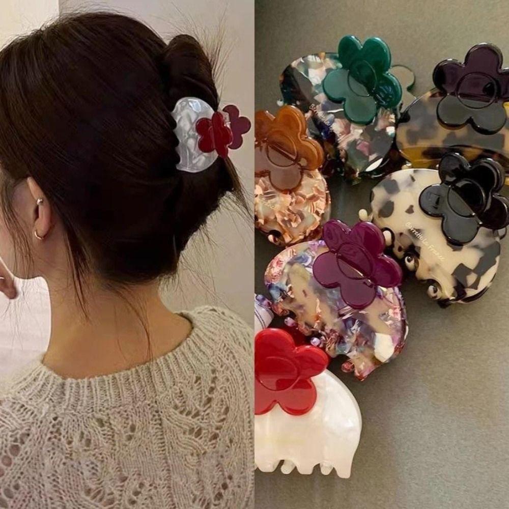 

Acetate Hair Claw Clip Leopard Print Flower Grab Clip Retro Shark Clamp Women 6