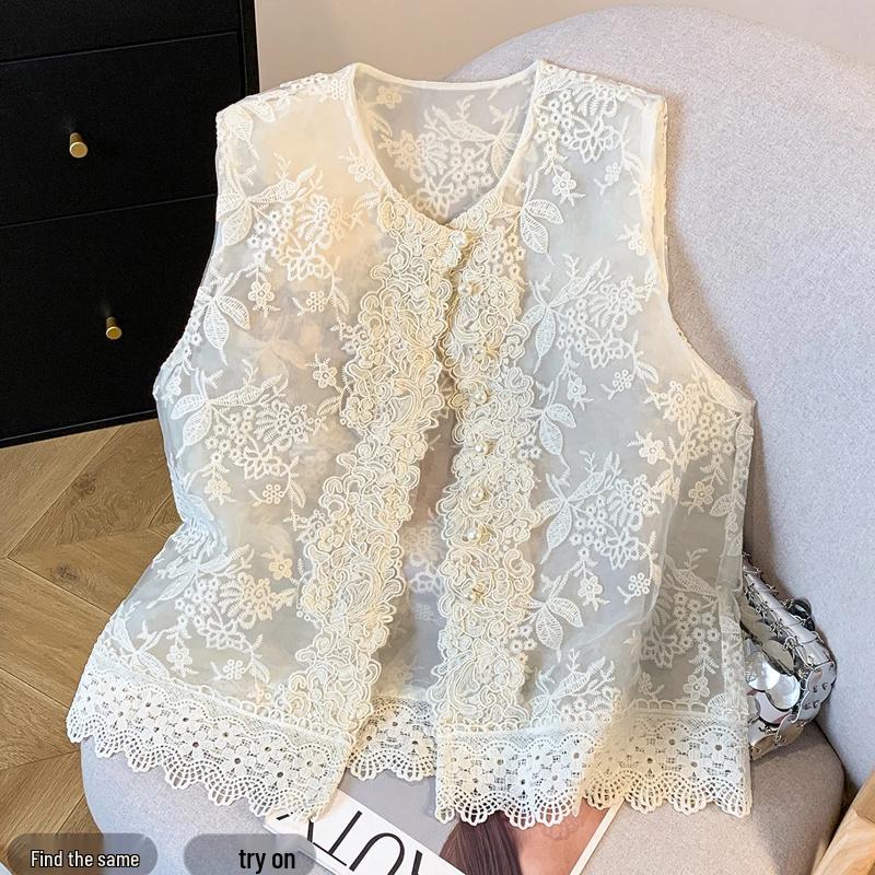 

2026 Summer Women s Chinese Embroidered Beaded Vest Shawl Jacket XL (Recommended for 42.5-52.5 kg) слоновая кость