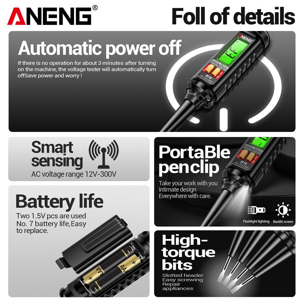 ANENG B16 Voltage Tester Pen Meter Breakpoint Finder Tool 12V-300V Non-Contact Induction Detector NCV Voltage Sensing Test