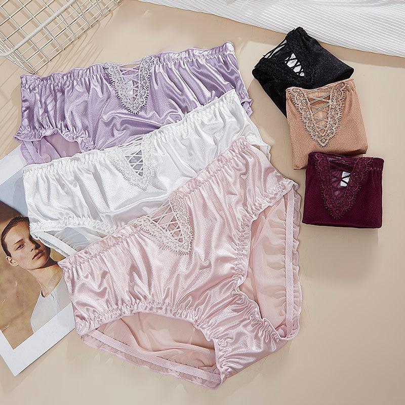 2pcs of Plus Size Female Summer Sexy Hollow Lace High Waisted Non Mark Breathable Triangle Briefs