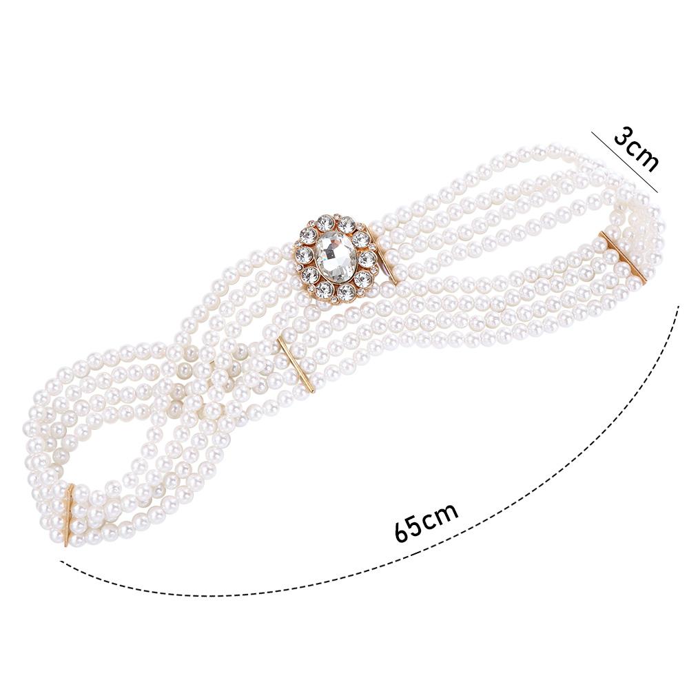 For Girls Elastic Metal Buckle Crystal Women Waistband Dress Decoration Korean Belt Faux Pearl