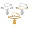 Religiöses Jesus-Kreuz Rosenkranz-Armband für Damen, Edelstahl Jungfrau Maria Anhänger Armbänder Vergoldet Gebets-Schmuck