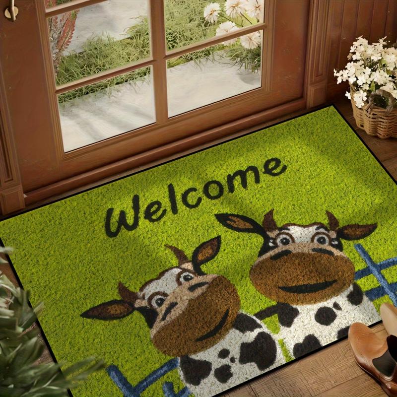 VIKAMA Cartoon Cow Welcome Doormat Anti Slip Dirt Resistant Indoor Outdoor Entrance Rug Porch Kitchen Bedroom Home Decor Carpet