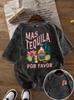 Mas Tequila Por Favor Retro Washed TShirts Doublesided Print Crew Neck Short Sleeve Top for Women Spring Summer Daily Wear