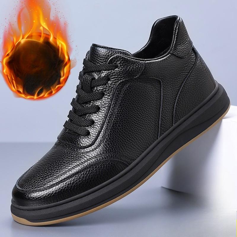 Mode Herren Winter Echtleder Gefütterte Sneaker Thermisch Warm Bequem Schnürschuhe Freizeit Schuhe Weiß Mode Stiefel Rutschfeste Sohle