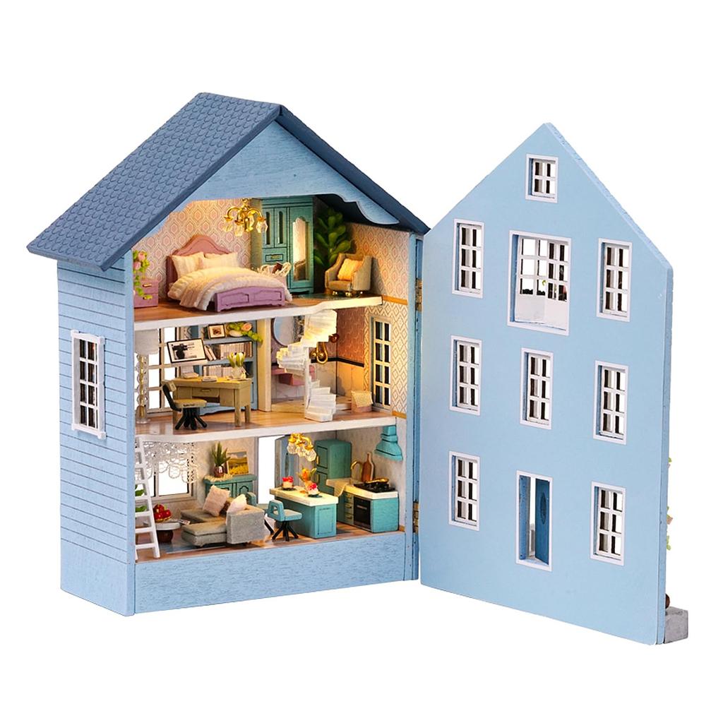 CUTEROOM Wooden Dollhouse Kit DIY Miniature House for Kids Toy for Girls and Boys Comes with Furniture - - - (D031)