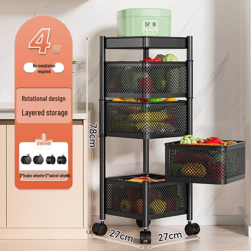 Drehbarer Multifunktionaler Küchenwagen mit Rädern - Bodenstehendes Mehrschichtiges Lagerregal für Snacks, Obst und Gemüse