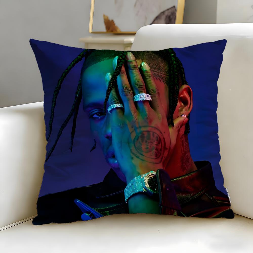 popular rapper Travis Scott Cushion Cover Soft & Easy-Wash Pillow Case – Versatile for Couch, Bed, Travel and Office