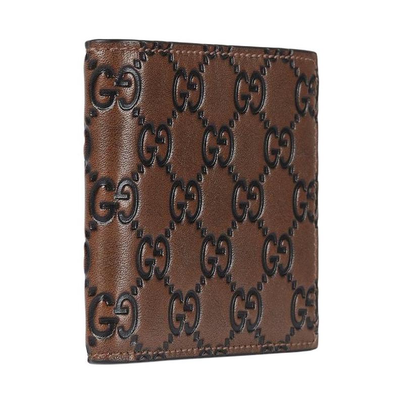 Gucci Portofel din piele pentru bărbați, maro, cu emblemă GG și insignă Double G, pliabil