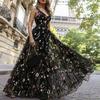 Women Sexy Sleeveless Backless Deep-V Embroider Floral Print Party Maxi Dress