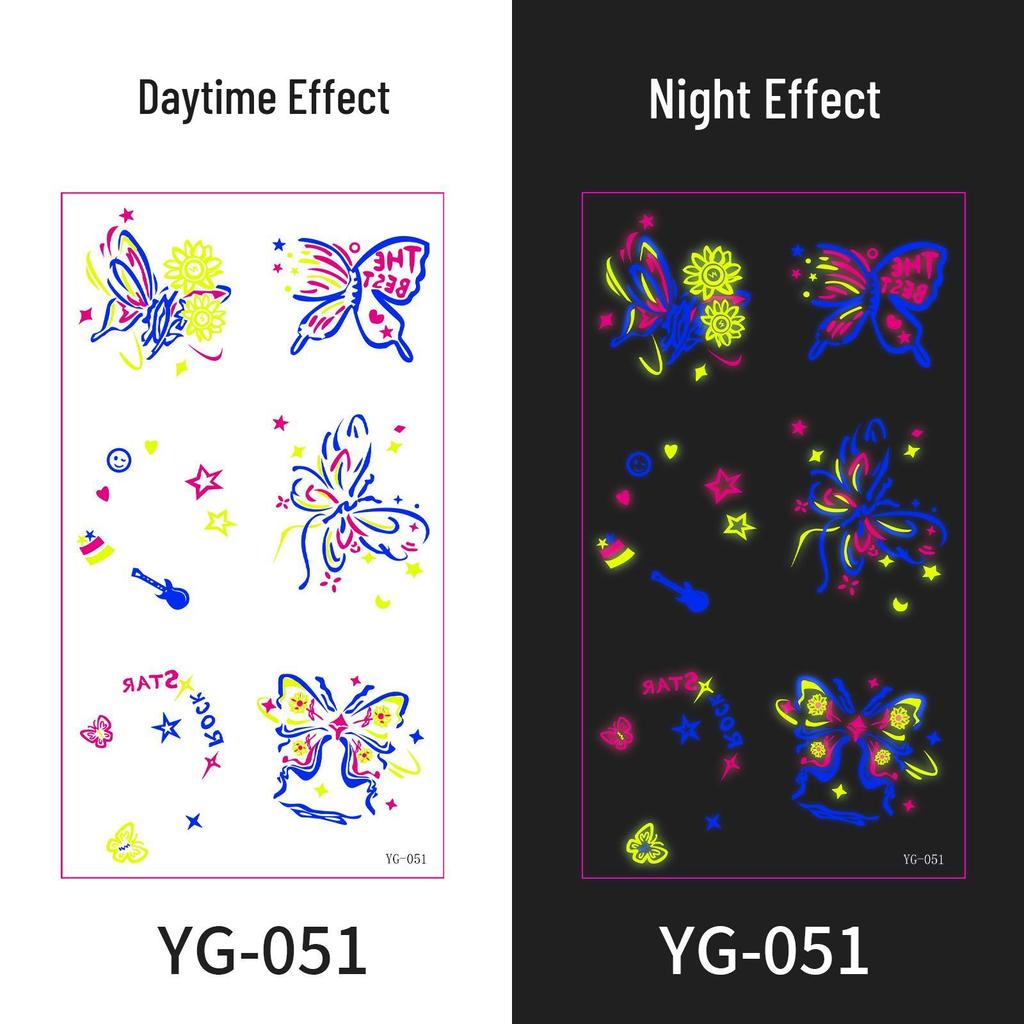 Neon Glow Music Festival Tattoo Stickers: Bright Fluorescent Designs for Concerts and Parties