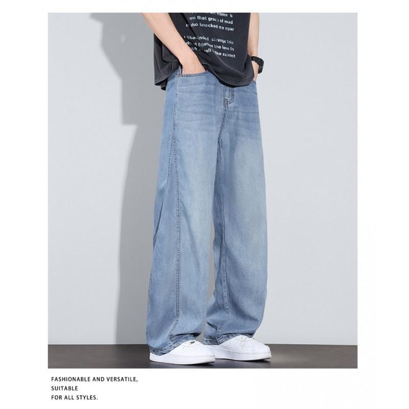 Mens Raw Denim Jeans 2026 Thin Loose Straight Leg Casual Pants