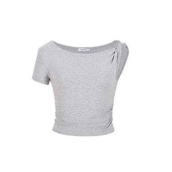 Pure desire chic design kink slanted shoulder short-sleeved T-shirt women's summer new Spice Girl short black top