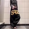 Jazz Dance Vintage Digital Print Wide Leg Jeans Loose Straight Casual Streetwear Pants Women