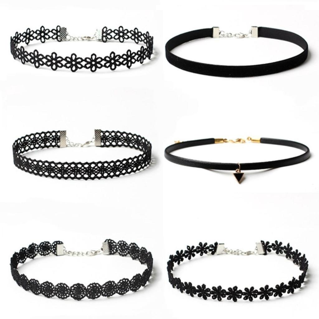 6Pcs/set Gothic Tattoo Black Lace Leather Velvet Collier 90S Punk Style Choker Necklaces Women Collar Femme Chocker Jewellery