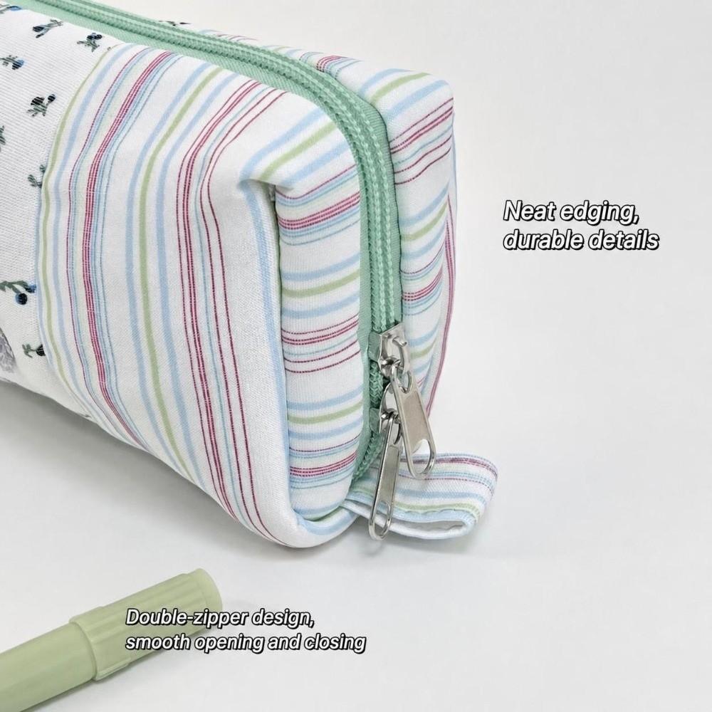 Floral Plaid Splicing Pen Bag Large Capacity Stationery Pouch Portable Pencil Case School Supplies
