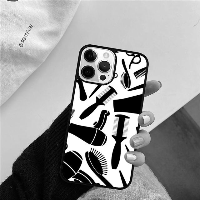 Scissors and Combs Barber Shop Hair Stylist Phone Case Cover For iPhone 17 Air 15 16 Pro Max 14 13 12 11 Pro Max Plus SE