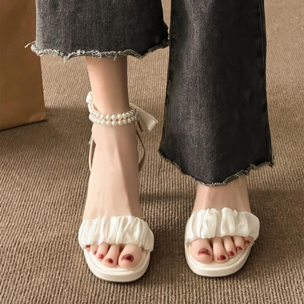 skirt sandals temperament evening breeze summer high heels women's non-slip versatile pearl belt shoes