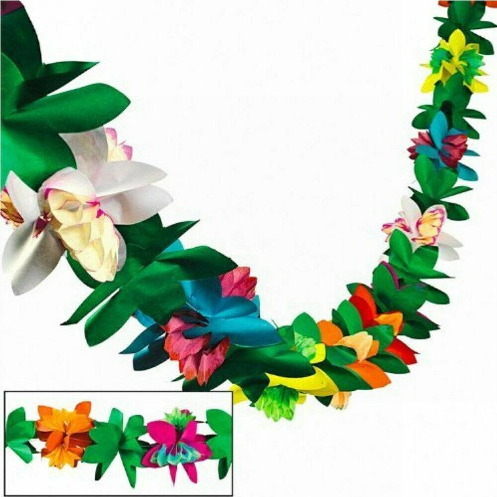 1 Pc Hawaiian Luau Summer Tiki Bar Tropical Party Decor, Tropical Island Beach Supplies Tissue Colour Flower Garland Long Trop