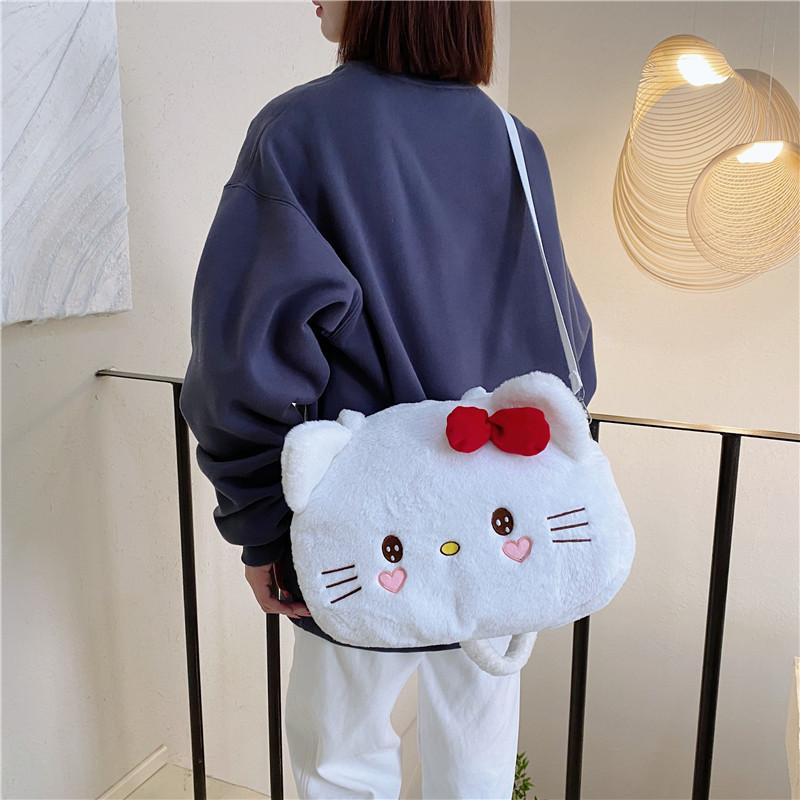Sac Cabas Peluche Hello Kitty Avec Fermeture Éclair Pour un Usage Quotidien Décontracté