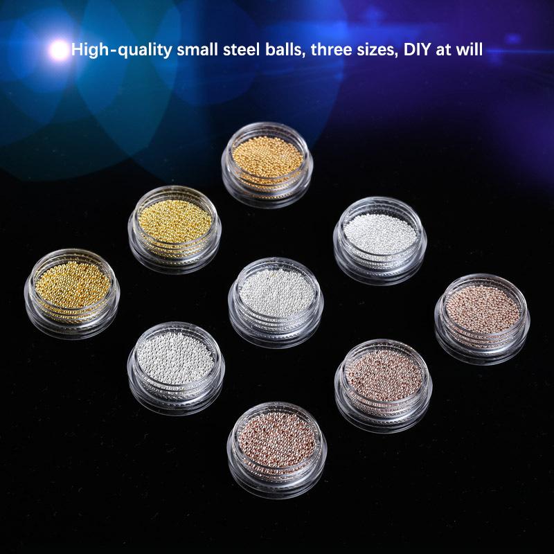 Caviar Nail Nails Gold And Silver Steel Beads Do Not Fade 1.2Mm Metal Microbeads 1000 Round Box Nail Jewelry