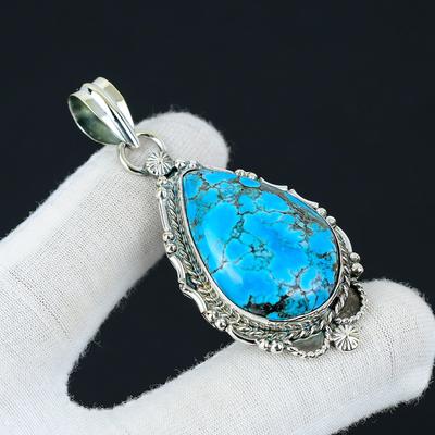 Tibetansk turkis anheng, Naturlig turkis smykke, 925 sterling sølv smykke, Håndlaget boho smykkeanheng, Unisex anheng for gave