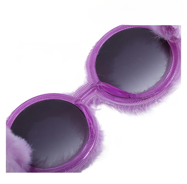 1/7 Kleuren UV400 Pluche Zonnebril Rond Montuur Dames Schattige Pluche Zonnebril UV Bestendig