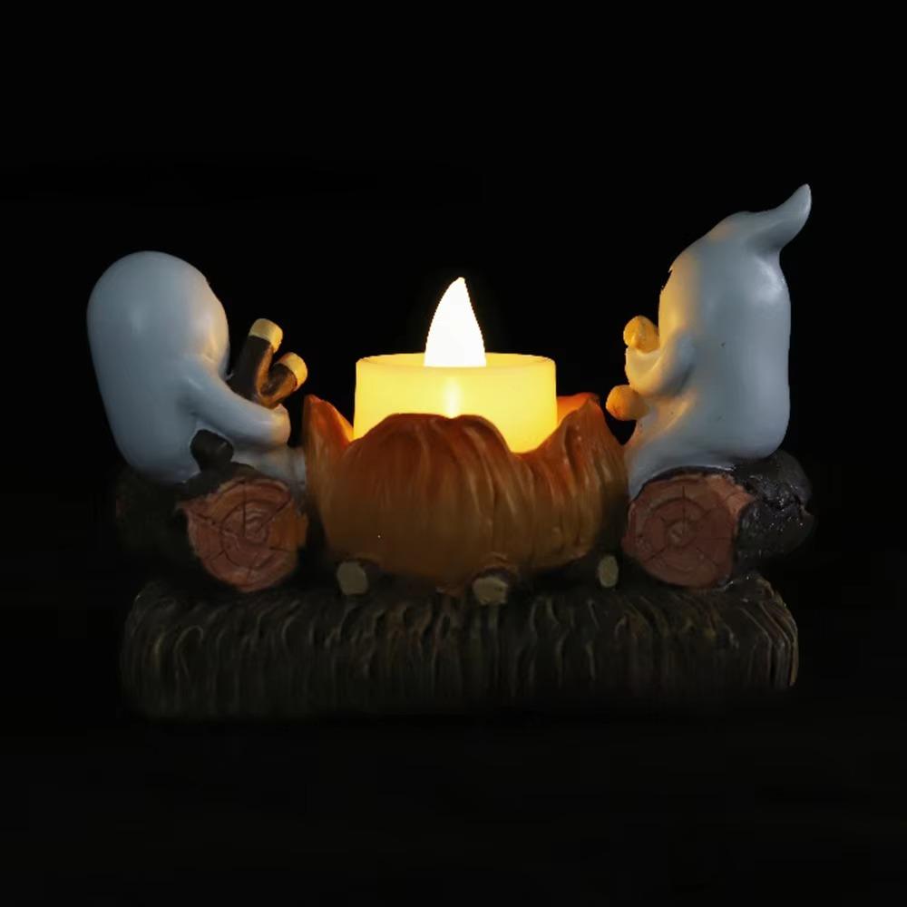 Cartoon Ghost Campfire Flickering Candle Holder Resin Tabletop Double Ghost Ornament Fireplace