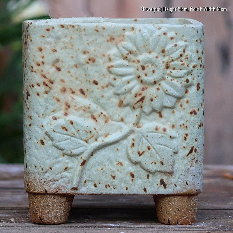 Handgefertigter unregelmäßiger quadratischer Keramik-Blumentopf für Sukkulenten - Pflanztopf mit großem Durchmesser für Mischbepflanzung