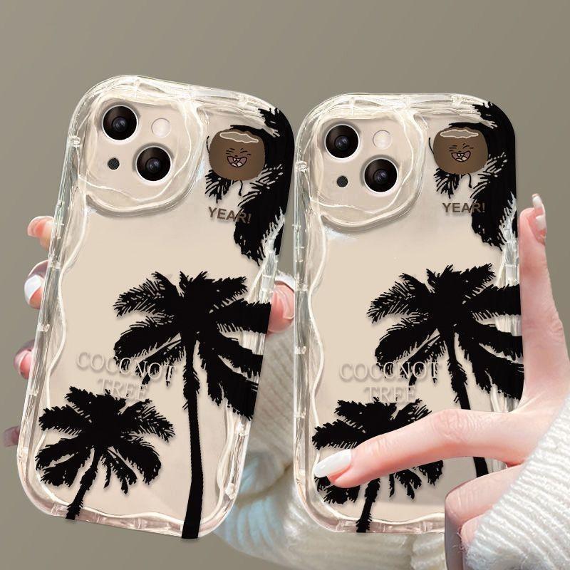 Summer Black Coconut Tree iPhone16promax for Apple 15plus Anti-drop 15 Transparent 14 Soft Creative Xs