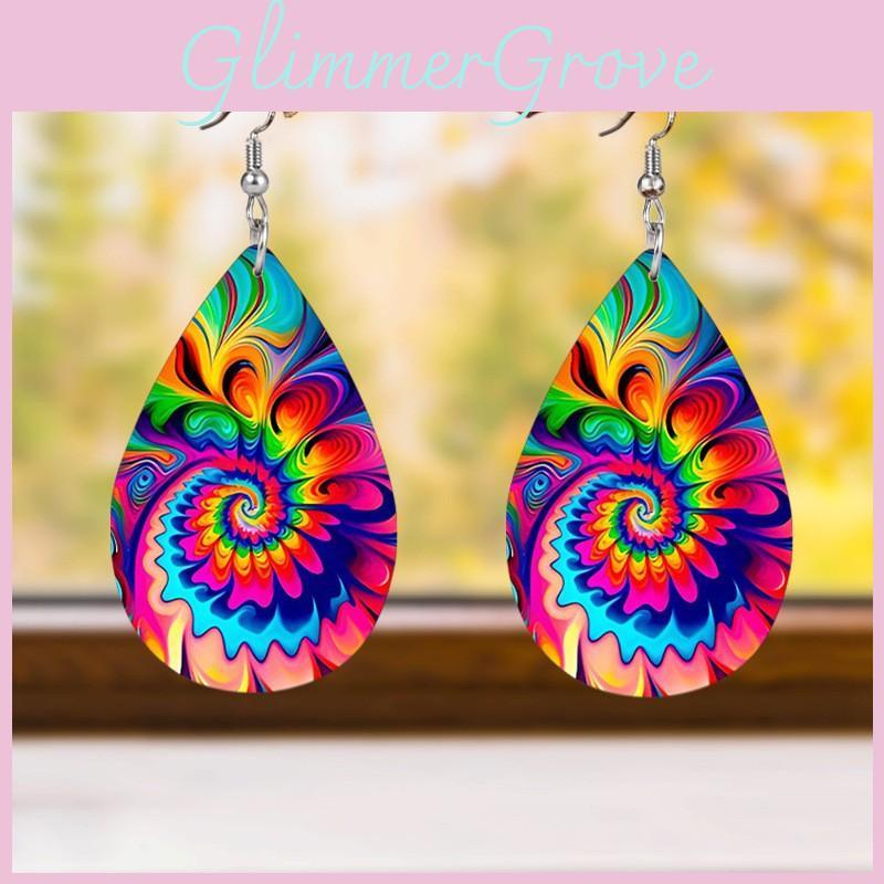 Fashion Colored Pattern Water Droplet Shaped Acrylic Earrings For Men And Women