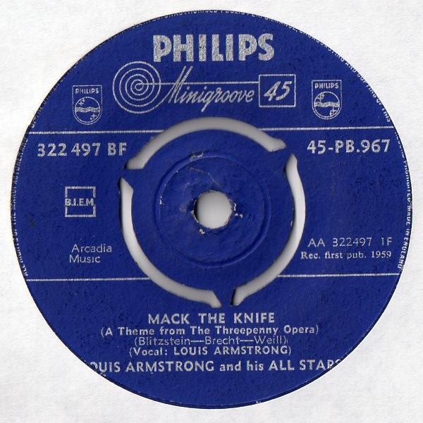 

7inch Record LOUIS ARMSTRONG HIS ALLSTARS Mack The Knife A Theme From The Th 45PB967 Philips 1959 UK Jazz Used