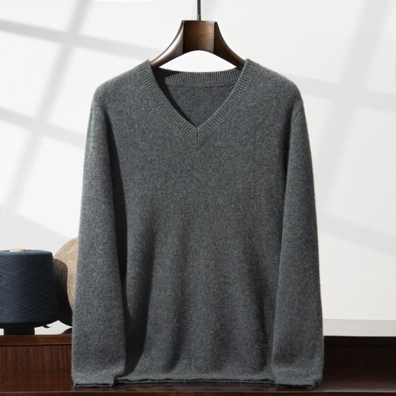 New seven-pin thickened V-neck cashmere sweater men's loose sweater long-sleeved loose top
