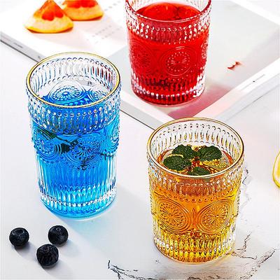 300ml/350ml European Style Drinking Cup Sunflower Relief Wine Glass Transparent Water Cup Whiskey Glass Bar Juice Beverage Cups