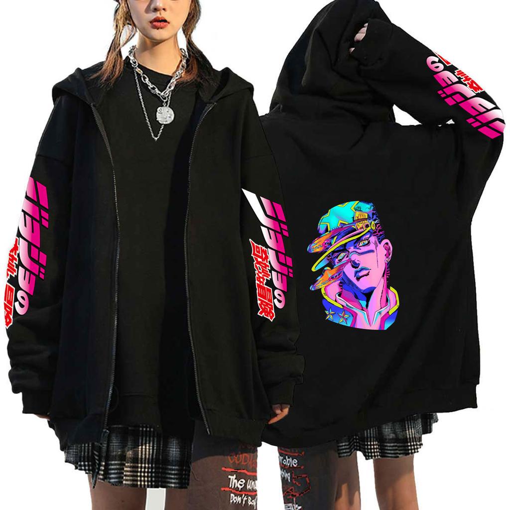 JoJo's Bizarre Adventure Anime Hooded Men Women Hot Manga Zipper Hoodies Plus Size Sweatshirt Harajuku Streetwear Zip Up Jacket