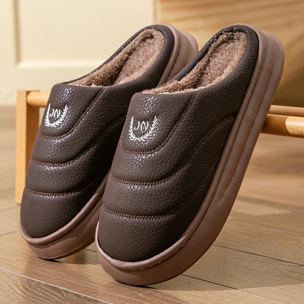 Warm Waterproof Cotton Slippers Piled Thickened Non-slip Home Indoor Couple Autumn and Winter Cotton Slippers