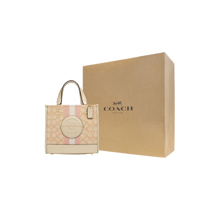 Coach Borsa a Tote Dempsey 22 Classica con Monogrammi e Chiusura a Bottone Automatico Borse a Tote da Donna Khaki Chiaro CG096-IMV6D