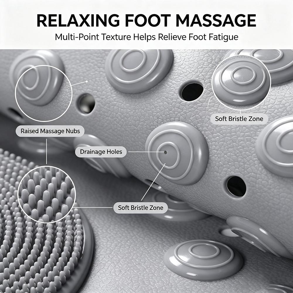 Non-Slip Shower Mat for Elderly Anti Fall Safety Bath Mat with Foot Scrubber, Suction Cups Drain Holes Bathroom Floor Mat